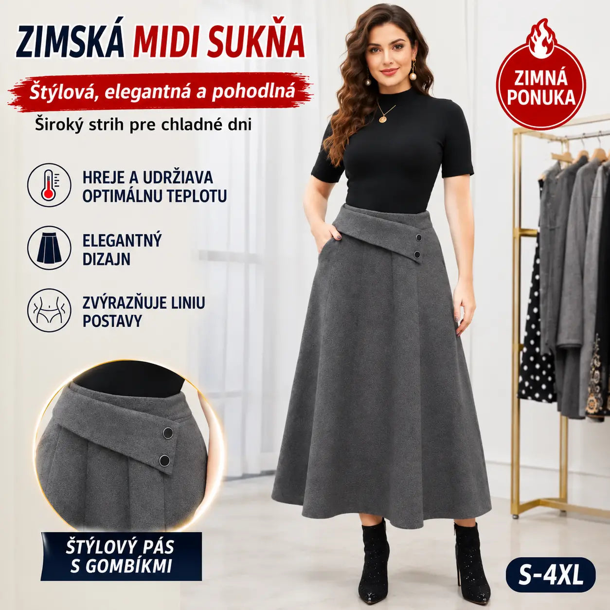 ⏳ Poslední den – sleva 50 % 🎀【S–4XL】Dámská podzimní/zimní midi sukně