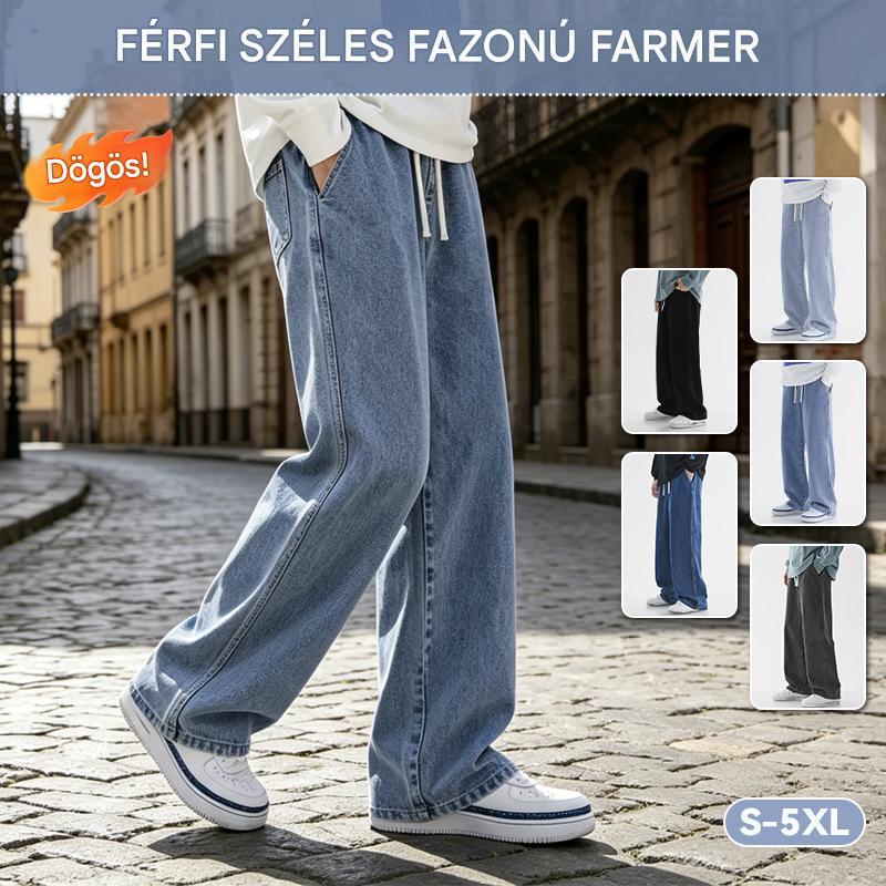 Férfi vintage farmernadrág, mosott textúrával, egyszínű dizájnnal, bő, egyenes szabással, sokoldalú, hétköznapi stílusban.