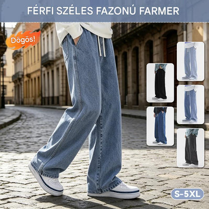 Férfi vintage farmernadrág, mosott textúrával, egyszínű dizájnnal, bő, egyenes szabással, sokoldalú, hétköznapi stílusban.