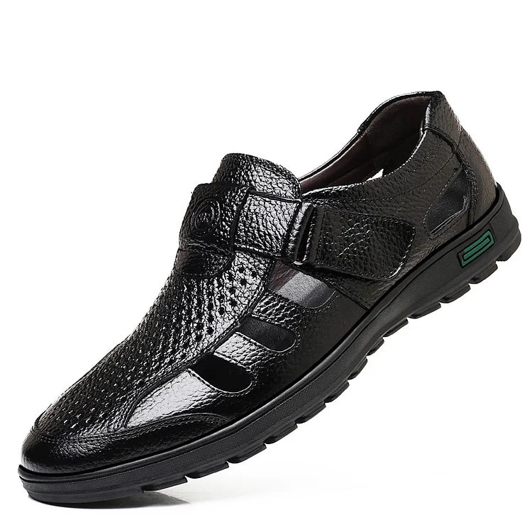 😎👞【Piele naturală premium – versiune nou îmbunătățită】Sandale bărbătești high-end din piele naturală, cu design perforat