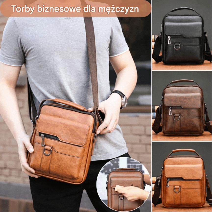 👜Nowoczesna i casualowa męska torba z prawdziwej skóry o dużej pojemności-4212314