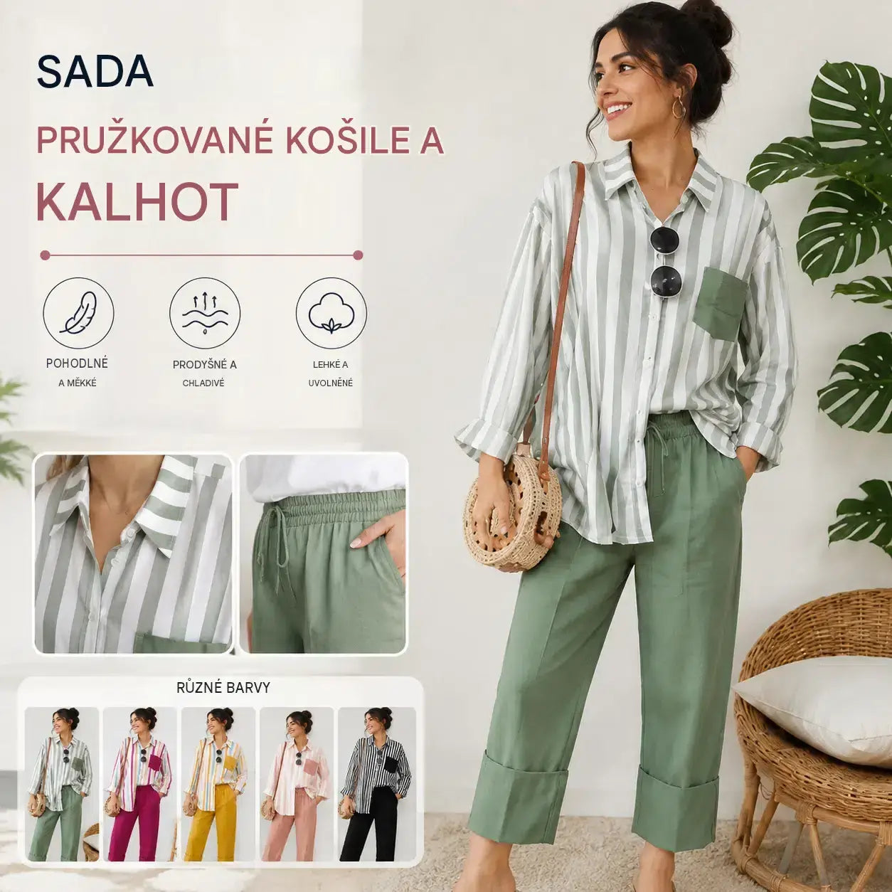 ⏳✨【S-5XL】Nová módní ležérní souprava (pruhovaná košile s potiskem + kalhoty)