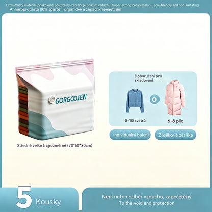 🧳 5 kusy  💨 Velký, stlačitelný vakuový úložný sáček: není potřeba pumpička, nepropustný a ideální pro úsporu místa v kufrech i doma ✈️