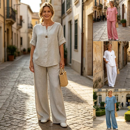 Eleganten komplet iz lana in bombaža – svežina, udobje in prefinjenost za vsako priložnost!