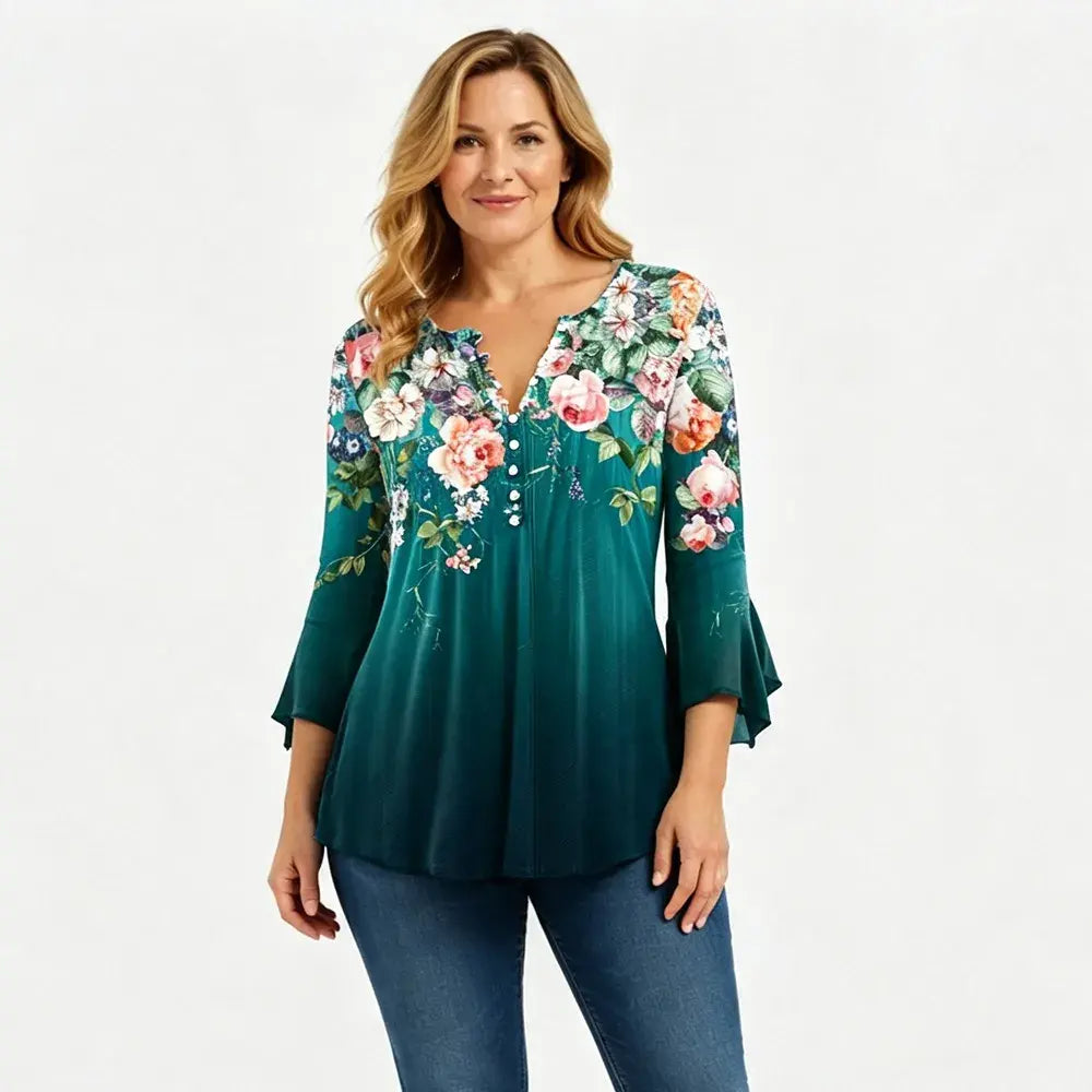 🌸😍 Časově omezená nabídka【S–5XL】 Letní dámské módní tričko s potiskem a výstřihem do V – prodyšné a pohodlné.
