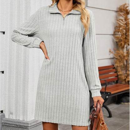 ❄️💃🍂【S-2XL】🔥Podzimní/zimní nové ležérní módní volné jednobarevné pletené šaty s dlouhým rukávem a vysokým výstřihem 4187106
