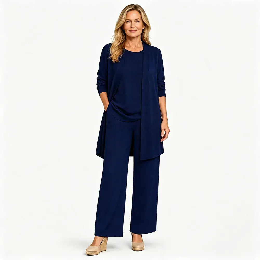 ✨Poslední den 50% sleva 【S–5XL】 Dámská třídílná souprava, přiléhavý kardigan, volný top a dlouhé kalhoty, pohodlný materiál, snadné kombinování