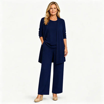 ✨Poslední den 50% sleva 【S–5XL】 Dámská třídílná souprava, přiléhavý kardigan, volný top a dlouhé kalhoty, pohodlný materiál, snadné kombinování