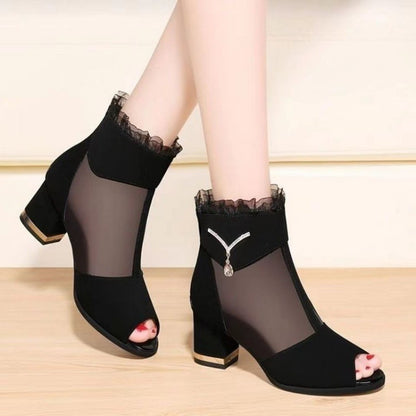 👠【35-40】2024 nowe seksowne siatkowe szpilki na grubym obcasie 3708982