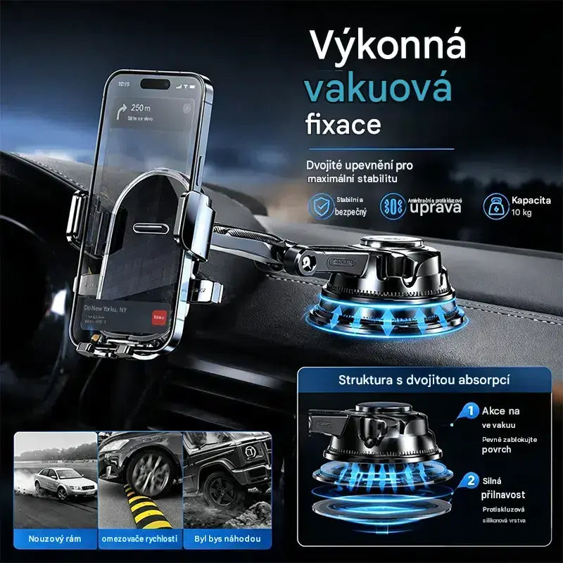 🚗📱 Držák telefonu do auta s dvojitou přísavkou | 400x stabilnější, bezpečnější upevnění a automatické uzavření
