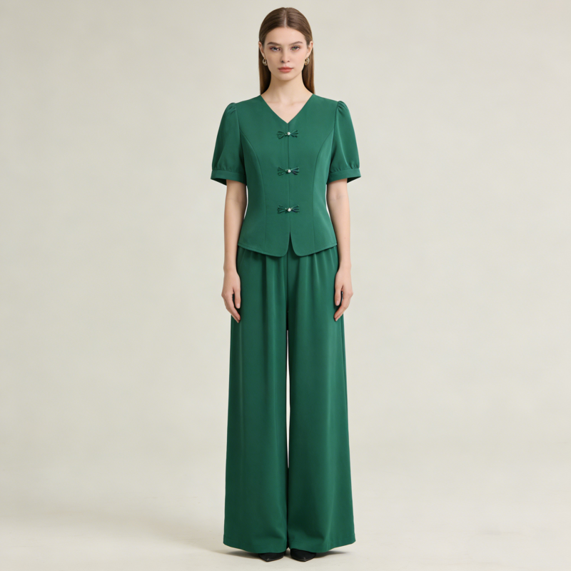 🌸【M-5XL】 Tavaszi divatos jégselyem női szett – Felső + bő szárú nadrág