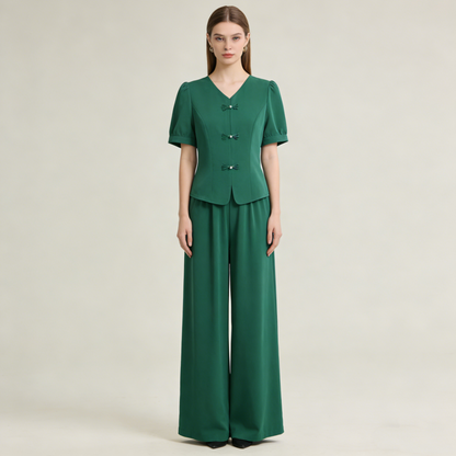 🌸【M-5XL】 Tavaszi divatos jégselyem női szett – Felső + bő szárú nadrág