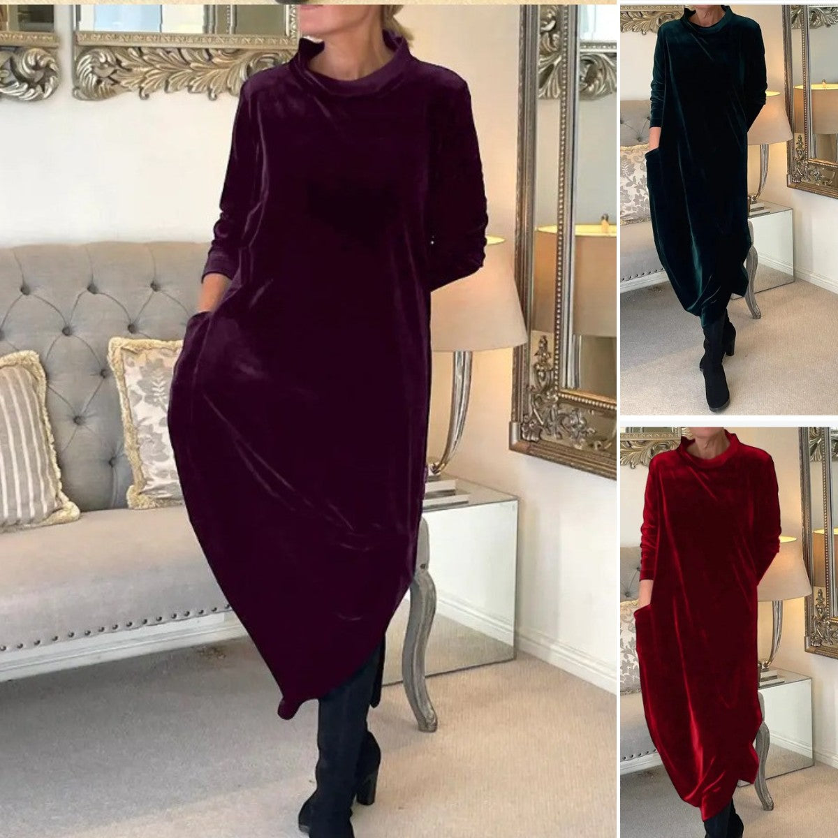🌈🍃【S-5XL】Nové módní elegantní retro šaty z vysoce kvalitního sametu 4173247