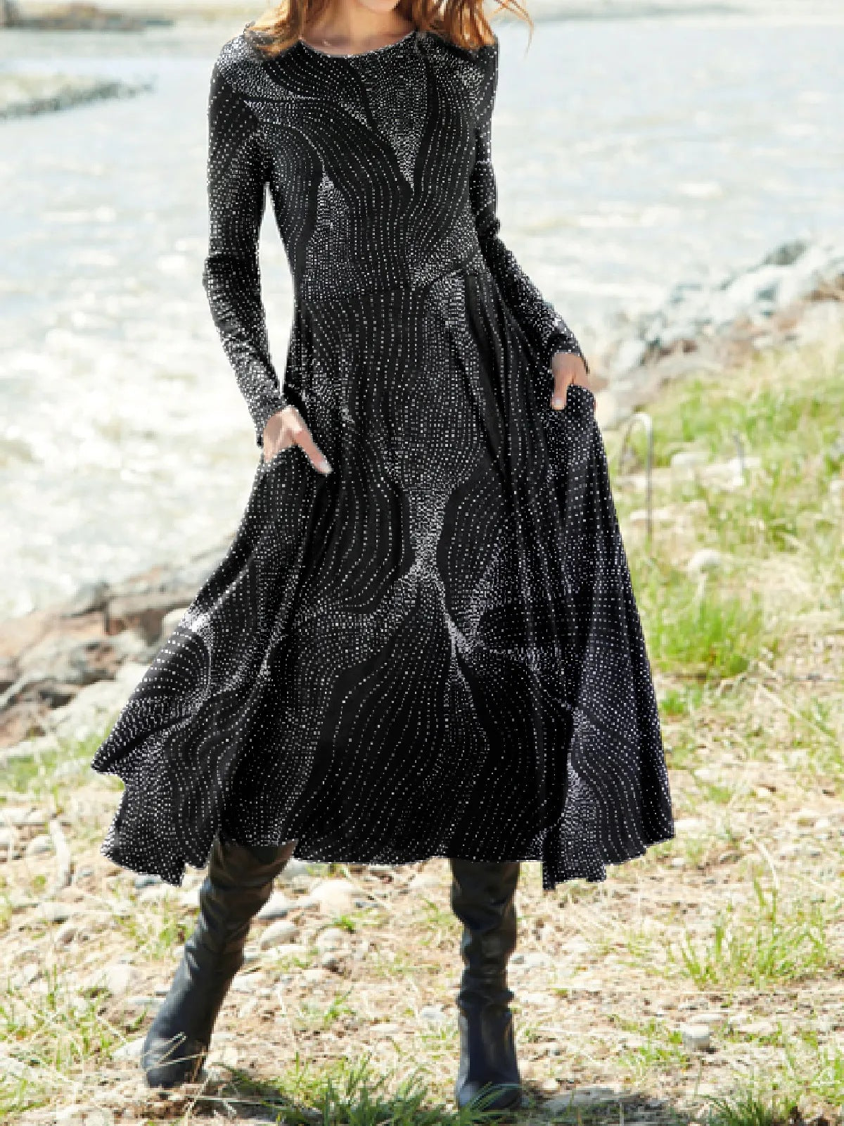 [Ograniczony czas 50% rabatu] [S-5XL] Klasyczna sukienka w stylu retro z długimi rękawami