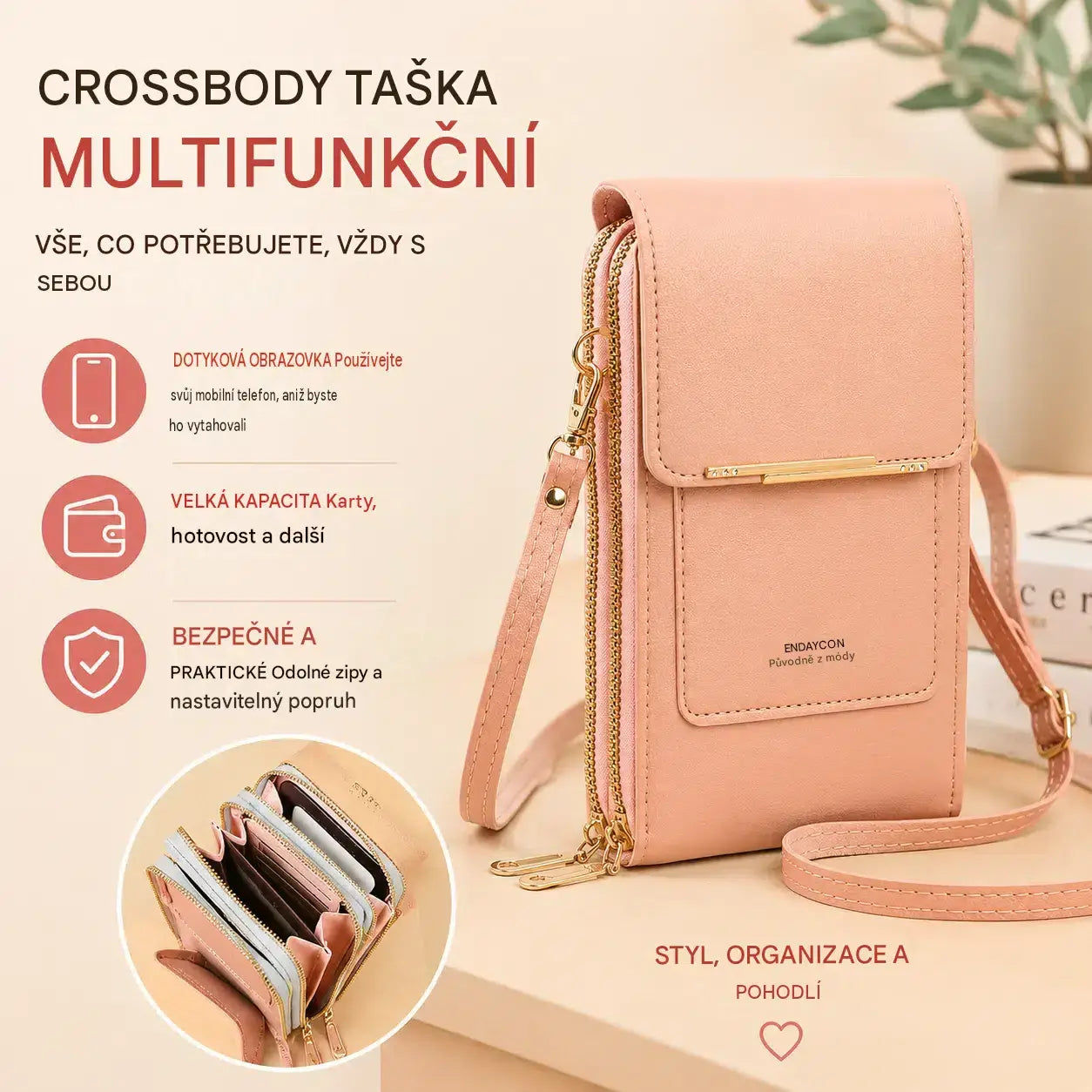 ⭐📢 Sleva 50 %! Dámská kabelka z pravé kůže, kompatibilní s dotykovou obrazovkou.