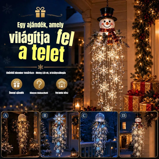 🔥 MA 50% KEDVEZMÉNY 🎅 Karácsonyi függő hópehely és kristály LED fény | Varázslatos ragyogás a verandára ✨