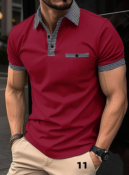 👔【S-5XL】 Ανδρικό καλοκαιρινό κουμπί κάτω από το χρώμα μπλοκ μπλοκ Polo πουκάμισο καλοκαιρινό φούτερ