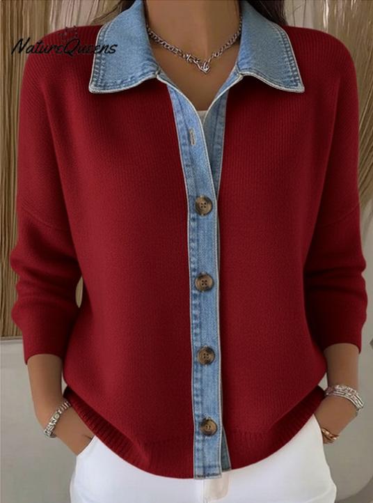 🔥🎉【Oferta specjalna✨】【S-3XL】🌷🙌Nowy zimowy damski kardigan z dzianiny jeansowej z nadrukiem patchworkowym 4187570