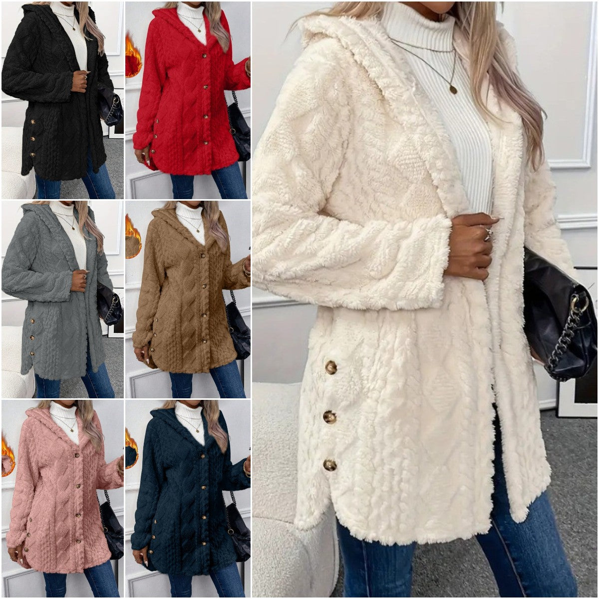 Chaqueta cálida para mujer con forro polar para otoño e invierno, con capucha y reversible. (Tallas S-5XL) 4174836