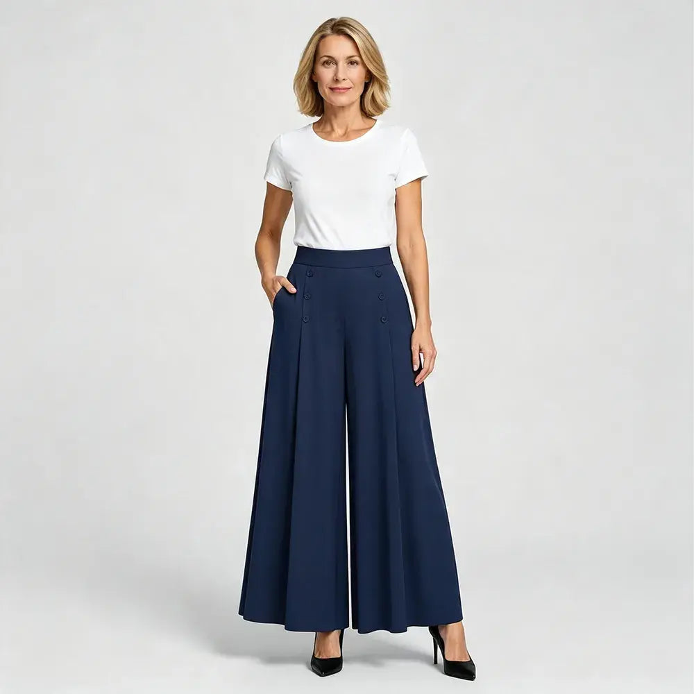 【M-5XL】Dámské elegantní skládané kalhoty s vysokým pasem a širokými nohavicemi