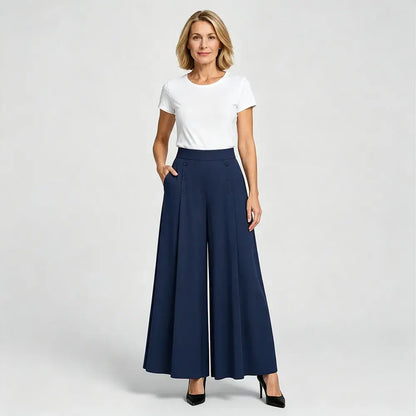 【M-5XL】Dámské elegantní skládané kalhoty s vysokým pasem a širokými nohavicemi