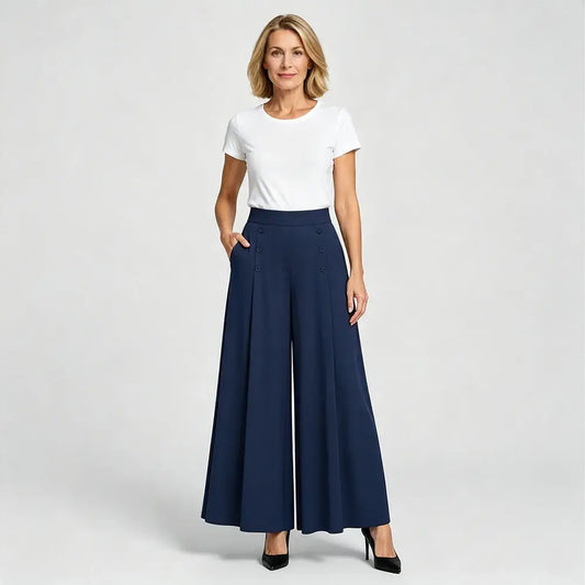 【M-5XL】Dámské elegantní skládané kalhoty s vysokým pasem a širokými nohavicemi
