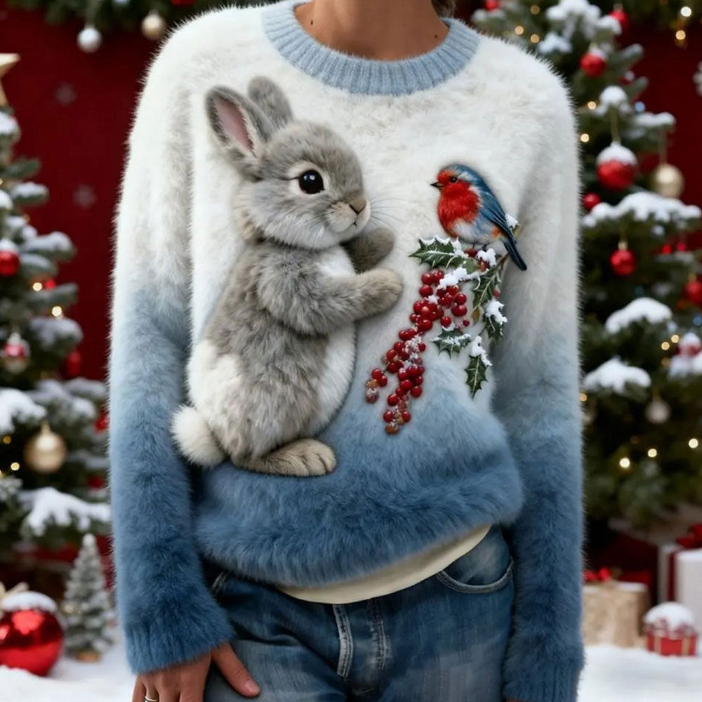 Nowy flanelowy sweter damski z okrągłym dekoltem, drukowany cyfrowo w technologii 3D-4199937