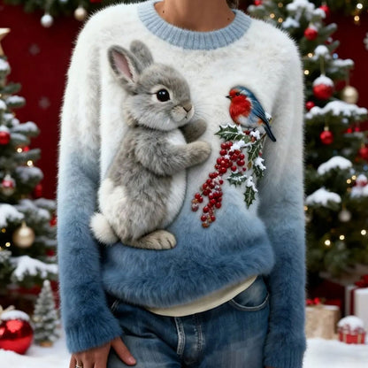 Nowy flanelowy sweter damski z okrągłym dekoltem, drukowany cyfrowo w technologii 3D-4199937