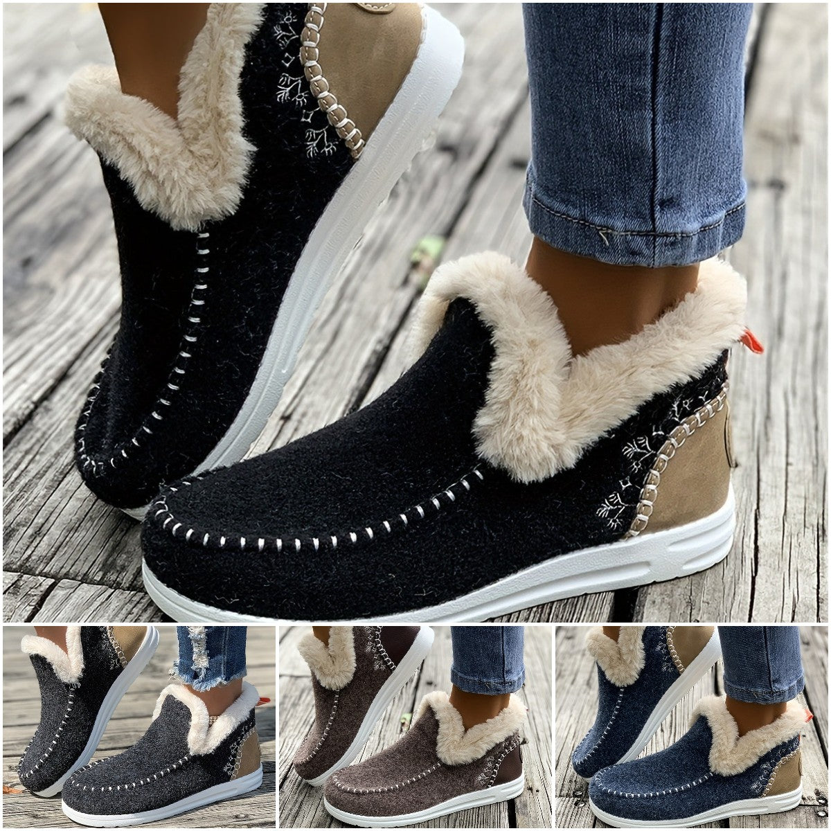 👞【36-43】2024 Jesienno-zimowe nowe damskie krótkie buty i śniegowce z podszewką pluszową-3796922