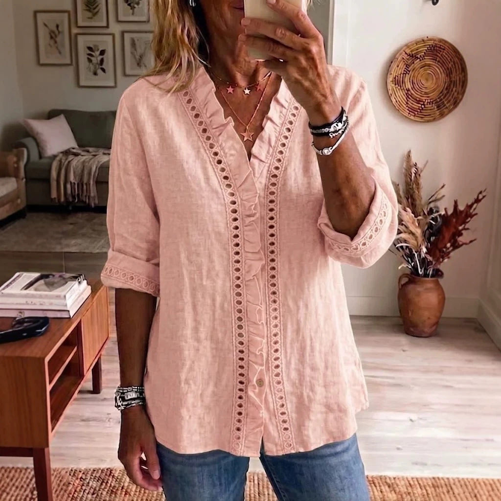 【S-2XL】Dámská volánková halenka - Ležérní styl, volný střih, dlouhý rukáv