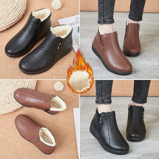 🔥Időkorlátos akció【35-41 méret】🥾Divatos meleg puha talpú valódi bőr téli csizma