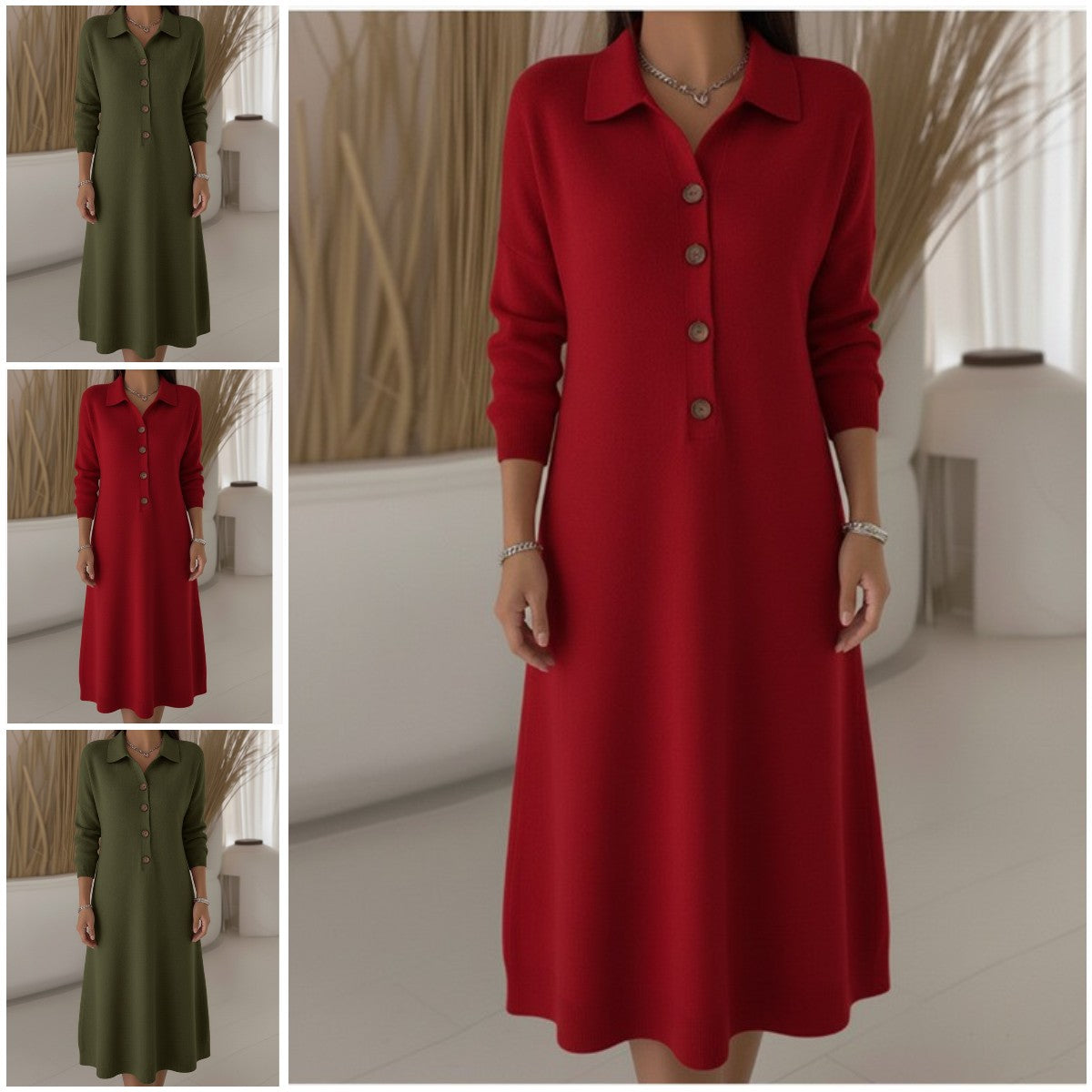 🔥✨ 【S-3XL】👗 2025 Nowa modna dzianinowa sukienka-4188975