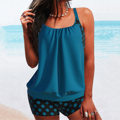 👙【S-5XL】Strój kąpielowy Split Plus Size w kropki z nadrukiem-3583840