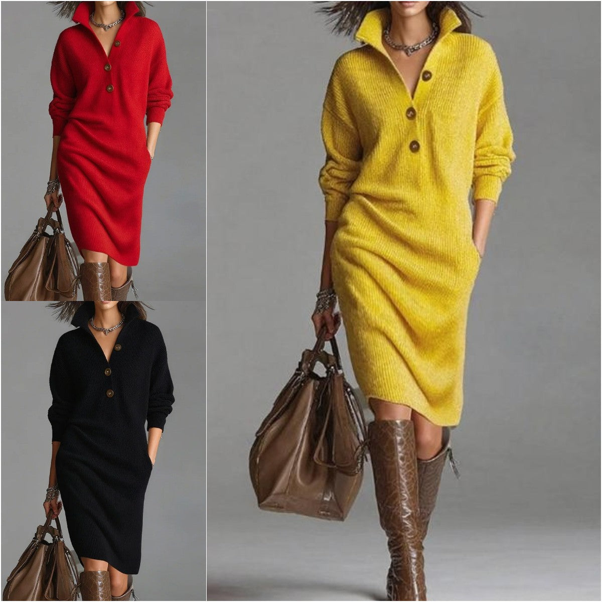 🔥🌷【Producto destacado】【Tallas S-3XL】✨🎉Nuevo vestido de punto con diseño de solapa 4168809