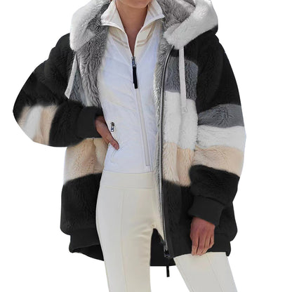 🎀【S-5XL】 Női alkalmi laza őszi és téli plüss kapucnis dzseki-4127521