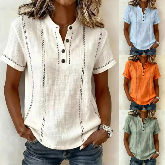 ✨【S-3XL】Letní volnočasová potištěná košile se stojatým límečkem a krátkým rukávem (dámská)