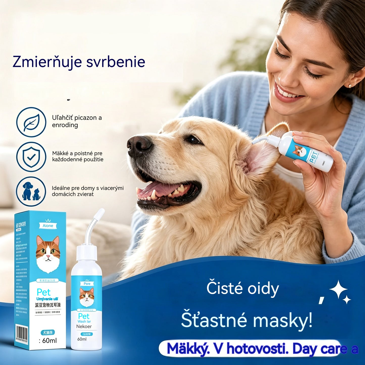 🐶🐱 Čistič uší pro úlevu od svědění uší u psů a koček.