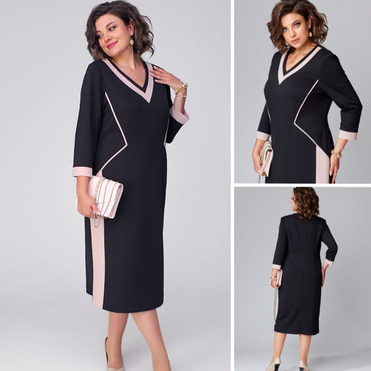 🙌👍【S-5XL】Jesień/zima elegancka sukienka z dekoltem w kształcie litery V | Węższy dekolt, wydłużony krój, komfortowa i ciepła-3863959