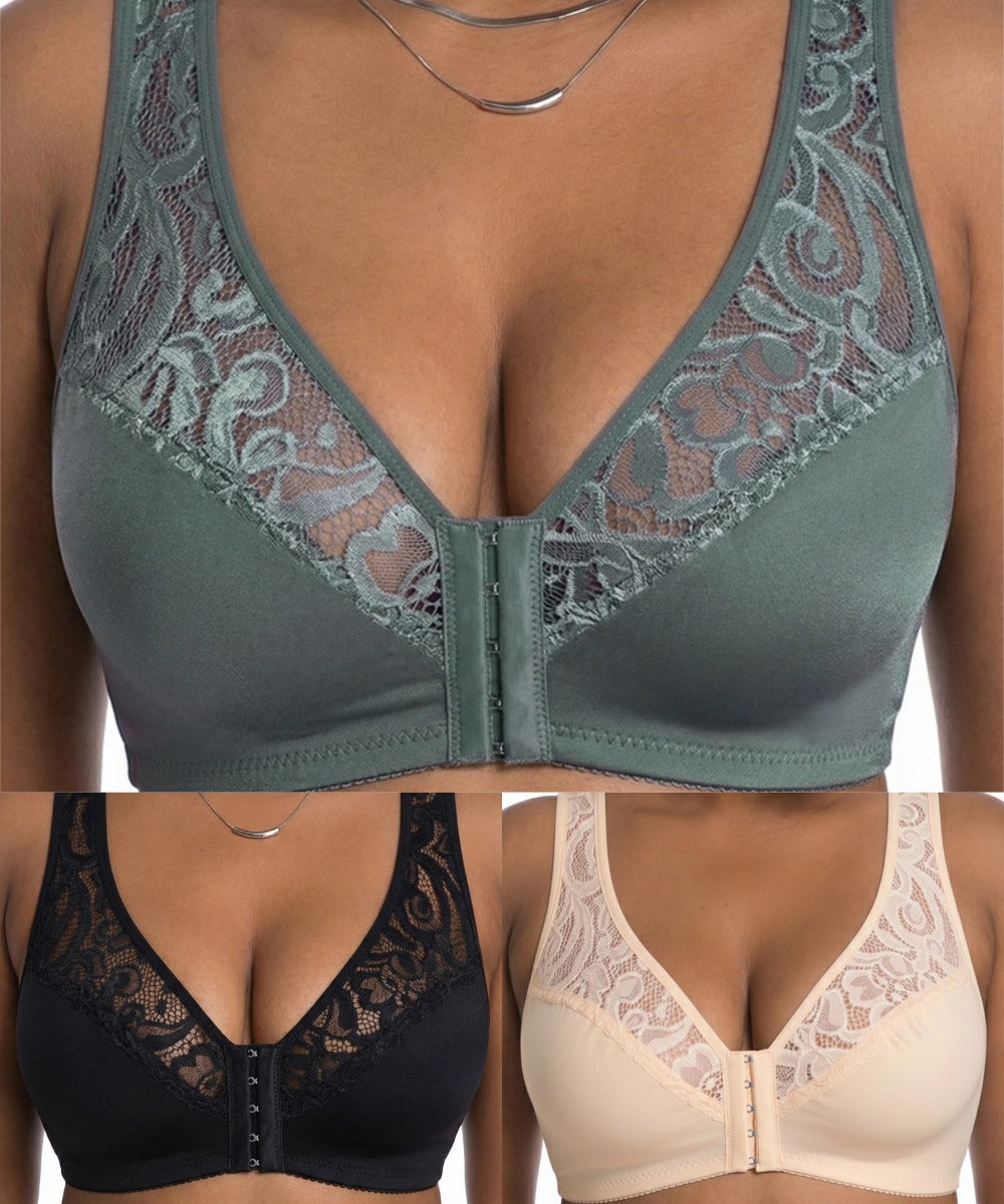 💕💕 Poslední den – 50% sleva【3dílná sada】【L–4XL】😍 plus size push-up prodyšná podprsenka bez kostic, bezšvový design s předním zapínáním，Platba na dobírku