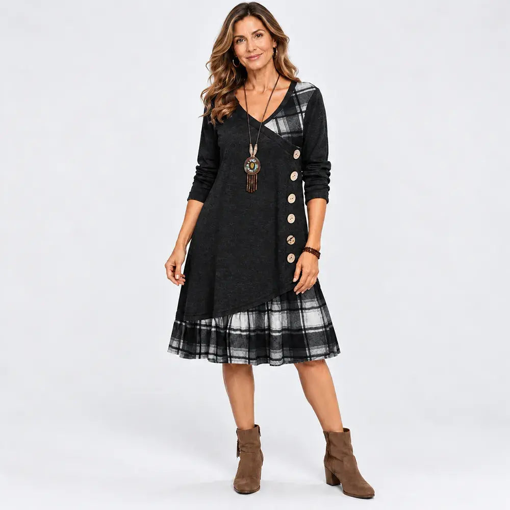 👗Poslední den – sleva 50 %【S-3XL】Dámské ležérní šaty s dlouhým rukávem a kontrastními detaily ✅️Dobírka