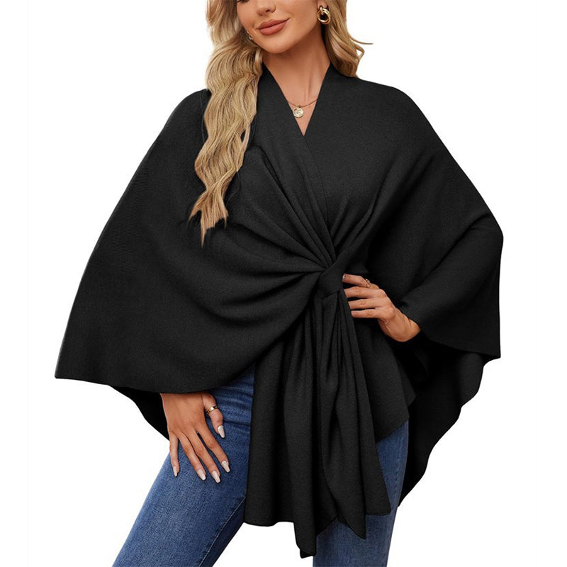 💃🧣🐑🔥【Univerzální velikost pro všechny】Elegantní jednodílný jednobarevný měkký šálový kabát/plášť pro dámy 4185878