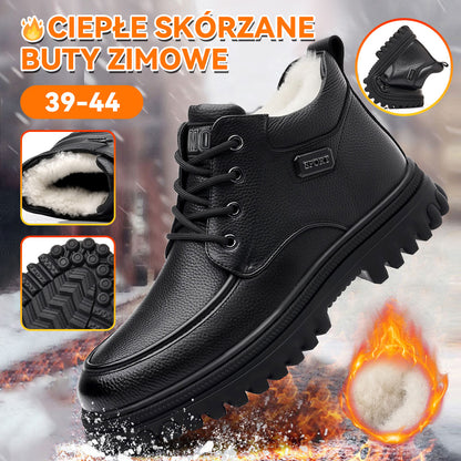 ♥️♥️Męskie zimowe buty bawełniane, śniegowce, buty skórzane, wysokie, pogrubione, wyściełane polarem, ciepłe-4167270