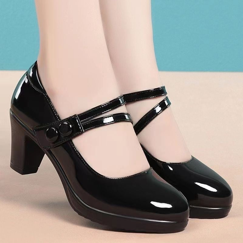 【Rozmiary 35-40】Nowe modne damskie buty na grubym obcasie z klamrą 4202471