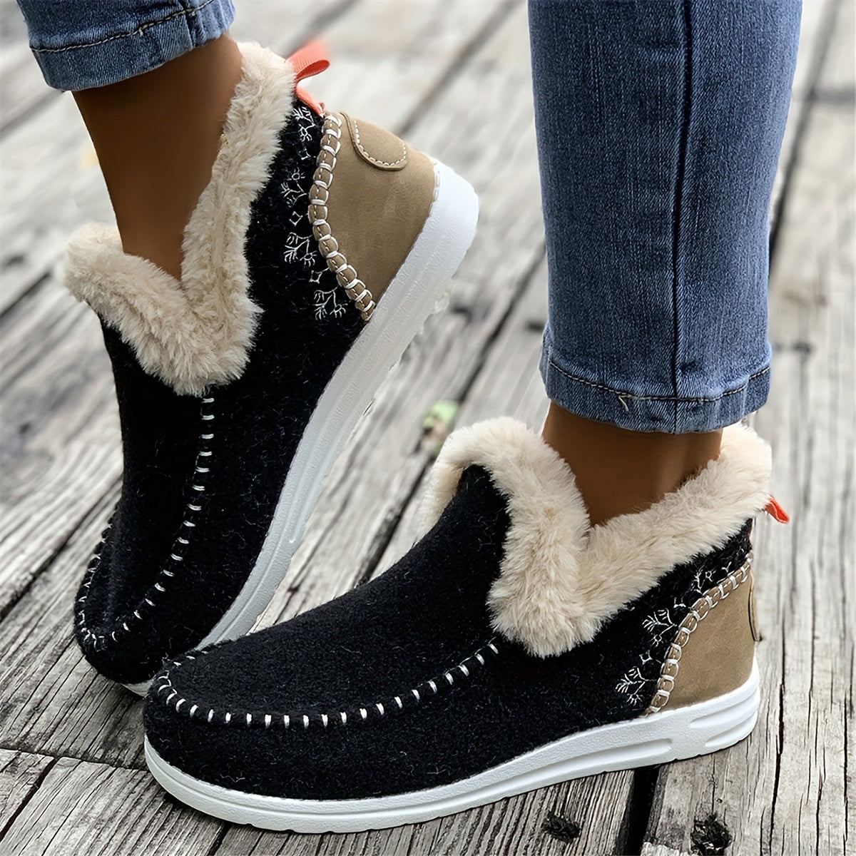 👞【36-43】2024 Jesienno-zimowe nowe damskie krótkie buty i śniegowce z podszewką pluszową-3796922