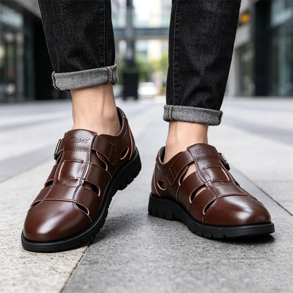 👞Pánské sandály z pravé kůže s výřezy｜Prodyšné, pohodlné a prémiového vzhledu