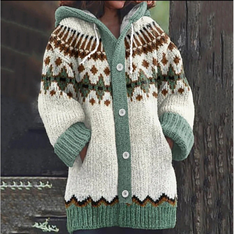 🔥🔥【S~5XL】✨Nová barevná pletená bunda s kapucí na podzim/zimu 4168802