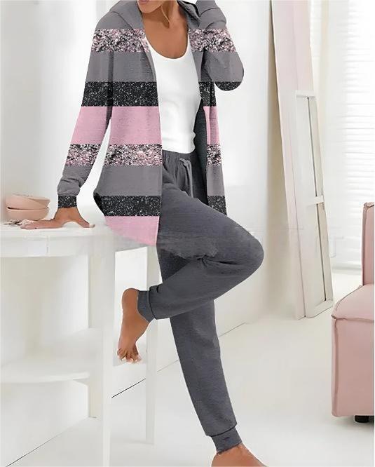 🥼👖🔥[S-3XL] Modny jesienno-zimowy damski komplet spodni z długim rękawem z nadrukiem, dwuczęściowy-3765118