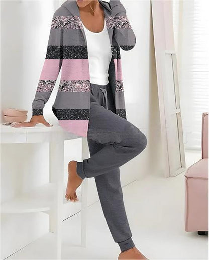 🥼👖🔥[S-3XL] Modny jesienno-zimowy damski komplet spodni z długim rękawem z nadrukiem, dwuczęściowy-3765118