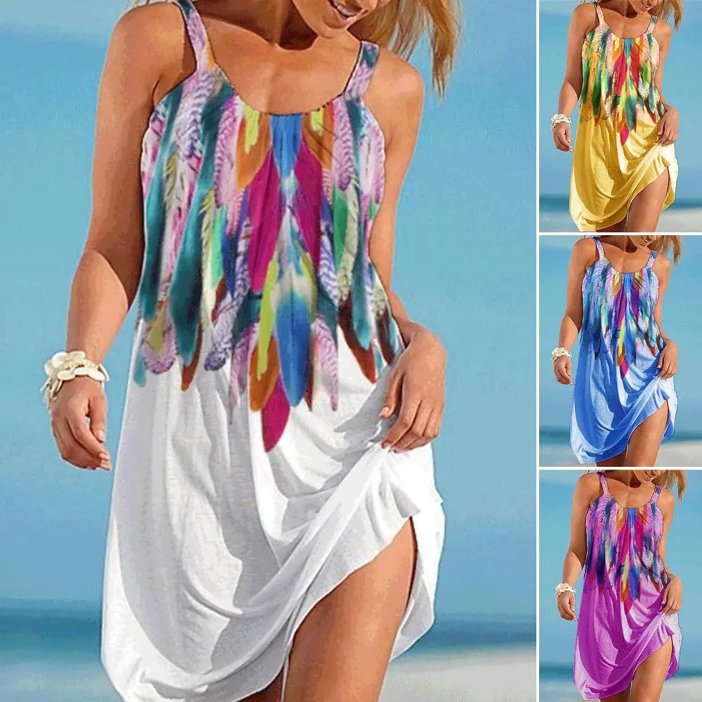 🔥👗Výprodej! [S–5XL] Dámské letní plážové šaty s potiskem, ideální na cestování a dovolenou