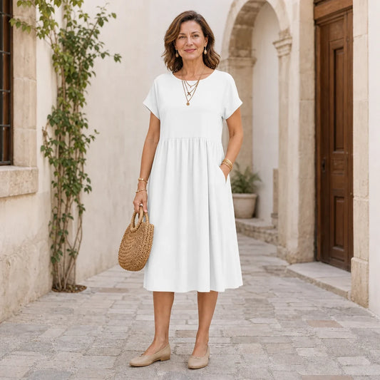 👗💖💖【S-5XL】Dámské šaty z bavlny a lnu 2026 s kulatým výstřihem a volným střihem